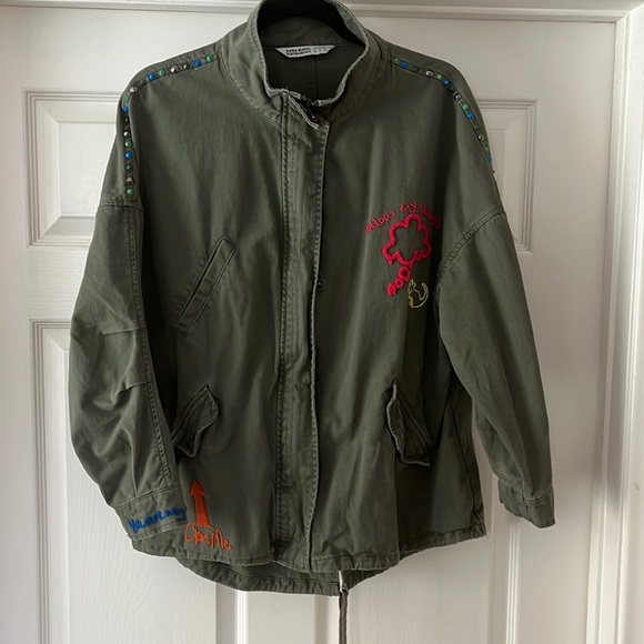 Zara Jackets & Coats Zara Embroidered And Studded Military Jacket